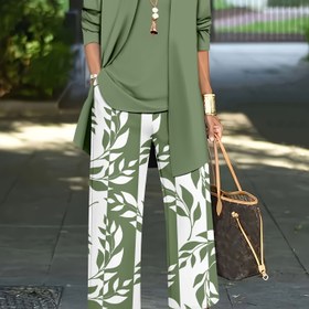 Resim 3 Parça Kadın Takımı: Düz Renkli Kardigan Ceket, Askılı Üst ve Baskılı Günlük Pantolon ile Günlük Kullanım İçin 