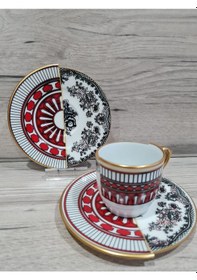 Resim Konyax Apollo Porselen 6 Kişilik 12 Parça Türk Kahve Takımı Çok Renkli 