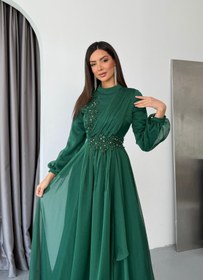 Resim İyem Tesettür Mihrimah Janjan Şifon Lüx Tesettür Abiye Tam Kalıp - Zümrüt 