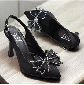 Resim 6513 Fiyonklu Taşlı 9cm Kadın Topuklu Ayakkabı Abiye Düğün Nişan Ayakkabısı Siyah 