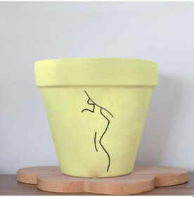 Resim Minimalist Kadın 3 Figürlü Doğal Terleyen Toprak Renkli El Yapımı Boyama 13 Cm Yalı Saksı Hediyelik 