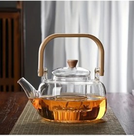 Resim Ahşap Saplı Cam Filtreli Demlik Şeffaf 