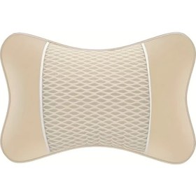 Resim Elmpaly Bej Sku 1 Adet Suni Deri Araç Boyun Yastığı Nefes Alabilen Ergonomik 