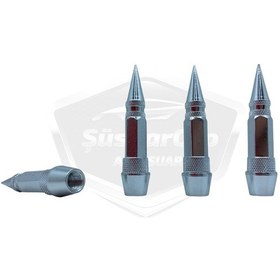 Resim ŞüsCarOto Sivri Sibop Kapağı Mermi Sibop Kapağı Araba Motosiklet Bisiklet Metal 4 lü Set Gümüş Krom (00) 