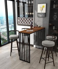Resim Bar Masası Metal İskeletli Yüksek Mutfak Yemek Masası Dresuar Kahve Köşesi Mutfak Kahve Rafı 