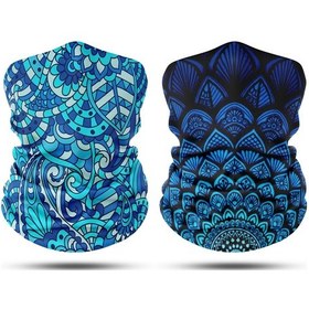 Resim Dair Lacivert Mandala Desenli 2'li Set Boyunluk Bandana Outdoor Balaklava Yüz Maskesi Kafa Bandı 