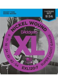 Resim D'addario Exl120-7 Xl Nickel Serisi Elektro Gitar Tel Seti Super Light - 09-54 - 7 Telli 