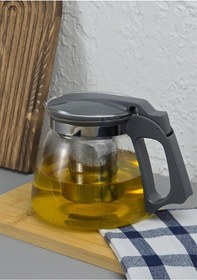 Resim Çay Makinesi Uyumlu Cam Demlik - Süzgeçli Demlik 1100ml Gri 