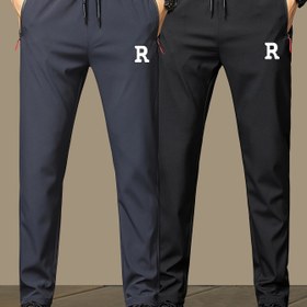 Resim 2 adet Erkek Rahat Spor Pantolonu - Şık "R" Baskılı, Yumuşak ve Nefes Alabilen Kumaş, Rahat Bağcıklı Bel, Cep Detaylı, İş ve Dış Aktiviteler İçin Mükemmel, İdeal Tatil Kıyafeti, Rahat Giyim Pantolonu|Şık Harf Baskısı|Konforlu Kesim 