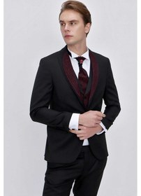 Resim Morven Erkek Siyah Santos Çıkma Yaka Slim Fit Damatlık Siyah 