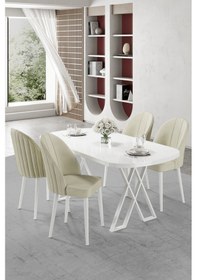 Resim Canisa Kaye Serisi Mdf 90x168 Beyaz Mutfak Masası Takımı 4 Krem Sandalye Beyaz Masa Krem Sandalye 