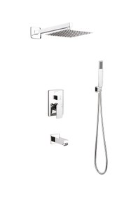 Resim Ankastre 3 Yönlü Kare Duş Seti 250x250 Mm Paslanmaz Pirinç Krom Kaplama Krom 