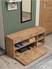 Resim Ayakkabılık Çok Amaçlı Kapaklı Dolabı 90 Cm Modern Ayakkabı Dolabı Raflı Organizer 190 Atlantik Çam Çok Renkli 