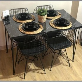 Resim CAN CONCEPT Byk Mobilya Mermer Görünümlü Masa Sandalye Takımı 4 Adet Tel Sandalye Masa Takımı 70x110 