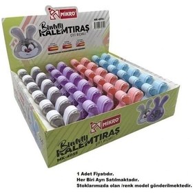 Resim Mikro Mk-4055-24 Bunny Çift Bıçaklı Kalemtraş 24'lü Stand Çok Renkli 