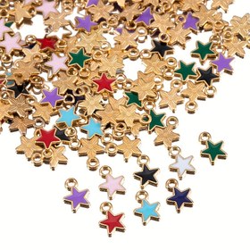 Resim 50 adet MINGXUAN Sevimli Yıldız Süsler Alaşım Kolye Uçları - Bilezikler, Kolyeler ve Küpeler için Çok Renkli Emaye Yıldız Şekilli DIY Takı Yapımı Malzemeleri, Canlı Charm Tasarımı, Parlak Bitiş 