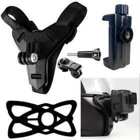Resim ABS Malzemesiyle Aksiyon Kamera Kask Çene Montajı, Ayarlanabilir Motosiklet Kaskı Kemeri Braketi, Evrensel Spor Kamera Tutucu ile Kablosuz Olmayan Montaj Aksesuarları 