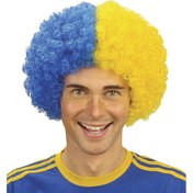 Resim Sarı Lacivert Kıvırcık Afro Bonus Taraftar Peruğu 