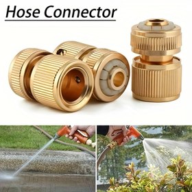 Resim 1/2" Pirinç Hortum Bağlantısı - Hızlı Bağlantı Bahçe Sulama Adaptörü, Ev, Araba Yıkama & Dış Mekan Kullanımı için Dayanıklı Metal Bağlantı, Diş Standartı, Alüminyum Kaplama Bakır, 4.2cm Uzunluk 