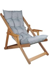Resim Reyo Bysay Puf Minderli Ahşap Kademeli Şezlong Bahçe&Balkon&Teras&Plaj Katlanır Şezlong Naturel Gri 