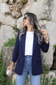 Resim bytugcekaya Lacivert Kol Büzgü Detay Blazer 