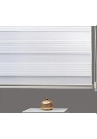 Resim Geniş Plise Beyaz Eteği Düz Stor Zebra Güneşlik Perde Alüminyum Kasa, Metal Ayak 