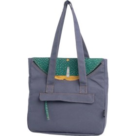 Resim Gri Kutup Ayısı Desenli Canvas Kumaş Omuz Çantası 