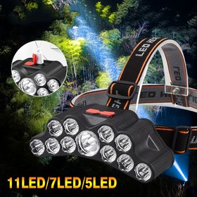 Resim 1 adet 5/7/11LED USB Kafa Lambası, Şarj Edilebilir, Kafa Monteli El Feneri, Su Geçirmez Taşınabilir Başlıklı Lamba, Açık Hava Yürüyüşü Kamp Gece Balıkçılığı Dağ Tırmanışı Acil Fener 