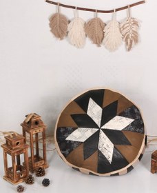 Resim Ottoman Pouffe İskandinav El Yapımı Hakiki Kuzu Derisi Bohem Bahçe Balkon Bungalov Puf Minder 60x30cm(DOLGULU) 