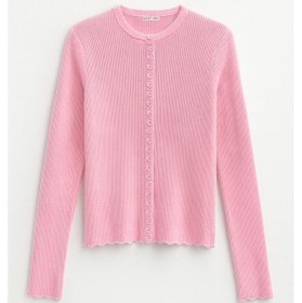 Resim Mixray 6972 Kadın Fitilli Basic Triko Hırka Pembe 