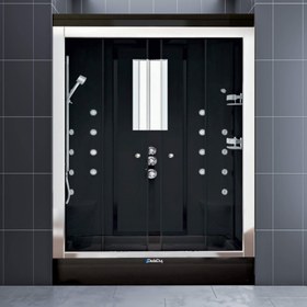 Resim Duvardan Duvara Tekneli Buharlı | Masajlı Compact Duşakabin | Mod - 75x160 / Siyah / Tekneli 