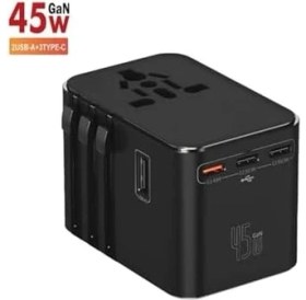 Resim Seyahat Priz Dönüştürücü Adaptör, 45W Şarj Cihazı, 2x USB Girişi, 3x Type-C Girişi, Uluslararası Güç Adaptörü, Us, Uk, Eu, Au Evrensel Uyum 
