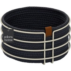 Resim Bej Yuvarlak Ekmek Sepeti Şık,ekmeklik Mavi Hasır Örmeli Makrome-çok Amaçlı Metal Paslanmaz Beyaz 