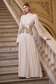 Resim MERCI MS FANCY Korse Kemer Detaylı Uzun Abiye Elbise 