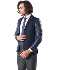 Resim Wessi Kol Deri Kapitone Lacivert Kaşe Ceket Siyah 