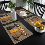 Resim 4 adet Kedi Desenli 12X18 inç Tek Taraflı Baskılı Kumaş Masa Örtüsü Seti, Yemek ve Ev Kullanımı için Uygun, Masa Dekorasyonu ve Parti Dekorasyonu için Kullanılabilir 