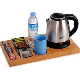 Resim Genel Markalar Otel Tipi Kettle Su Isıtıcı ve Ahşap İkram Tepsisi Misafir Karşılama Seti İkram Seti 