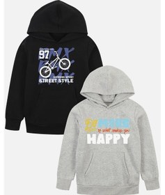 Resim Fyk Kids 2'li Erkek Çocuk Baskılı Cepli Sweatshirt Siyahgri3 