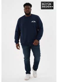 Resim Süperlife Erkek Büyük Beden New York Baskılı Bisilet Yaka İnce Sweatshirt Spr26bsw956-5 Lacivert 