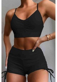 Resim Suadela Giyim Yanlardan Ayarlı Büzgülü Deniz Şortlu Tankini Bikin 001 