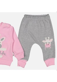 Resim 3-9 Ay Kız Bebek Alt&üst Takımı Zürafa Nakışlı Pembe Pembe 
