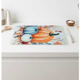 Resim Makri Home Dekoratif Kabak Desenli Cam Kesme Tahtası 25 Cm 35 Cm Turuncu 