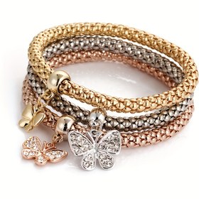 Resim Moda ve Popüler Süslemeli Zarif Taşlı Üç Renkli Zincirli Kelebek Bileklik Seti 