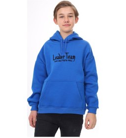 Resim Toontoy Kids Toontoy Erkek Çocuk Oversize Kapüşonlu Cepli Düşük Omuz Baskılı Sweatshirt - 2 İplik Saks 