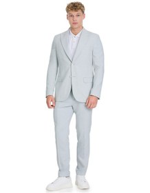 Resim Hatemoğlu Mavi Slim Fit Sivri Yaka Keten Takım Elbise 33715 Mavi 
