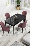 Resim Canisa Concept Rio Serisi 80x132 Açılabilir MDF Mutfak Masası Takımı Siyah Mermer Desen Masa 4 Gül Kurusu Sandalye 
