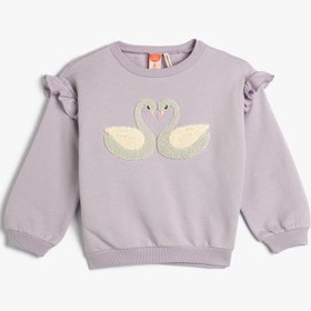 Resim Kız Bebek Sweatshirt Kuğu Aplike Detaylı Fırfırlı Uzun Kollu Bisiklet Yaka Şardonlu Pamuklu 