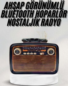 Resim Techno Stock Bluetooth Hoparlör Ahşap Renk Vintage Işıklı Nostaljik Radyo Fm Ahşap Görünümlü 