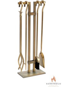 Resim Somineco 5Li Ithal Antik Gold Patinalı Şömine Aksesuar Seti 