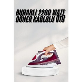 Resim Derin Stok Yeni Nesil Kırmızı Buharlı Ütü 2200 Watt Seramik Tabanlı Yüksek Buhar Gücü 